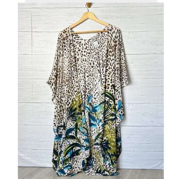 Chicos Kimono Womens One Size Colorful Animal and Palm Print Cover Up Summer - Picture 1 of 13